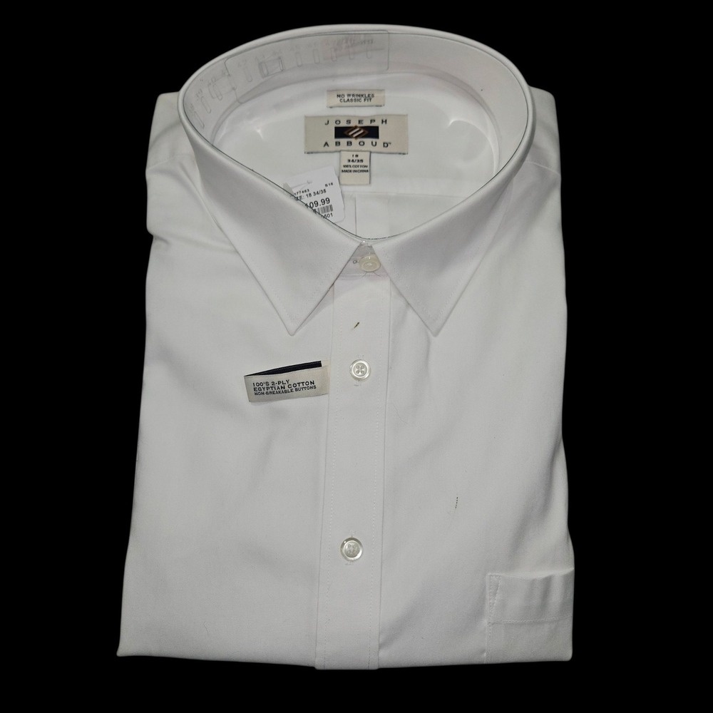 Joseph Abboud Classic Fit Dress Shirt White Egyptian Cotton 18 34/35 NEW